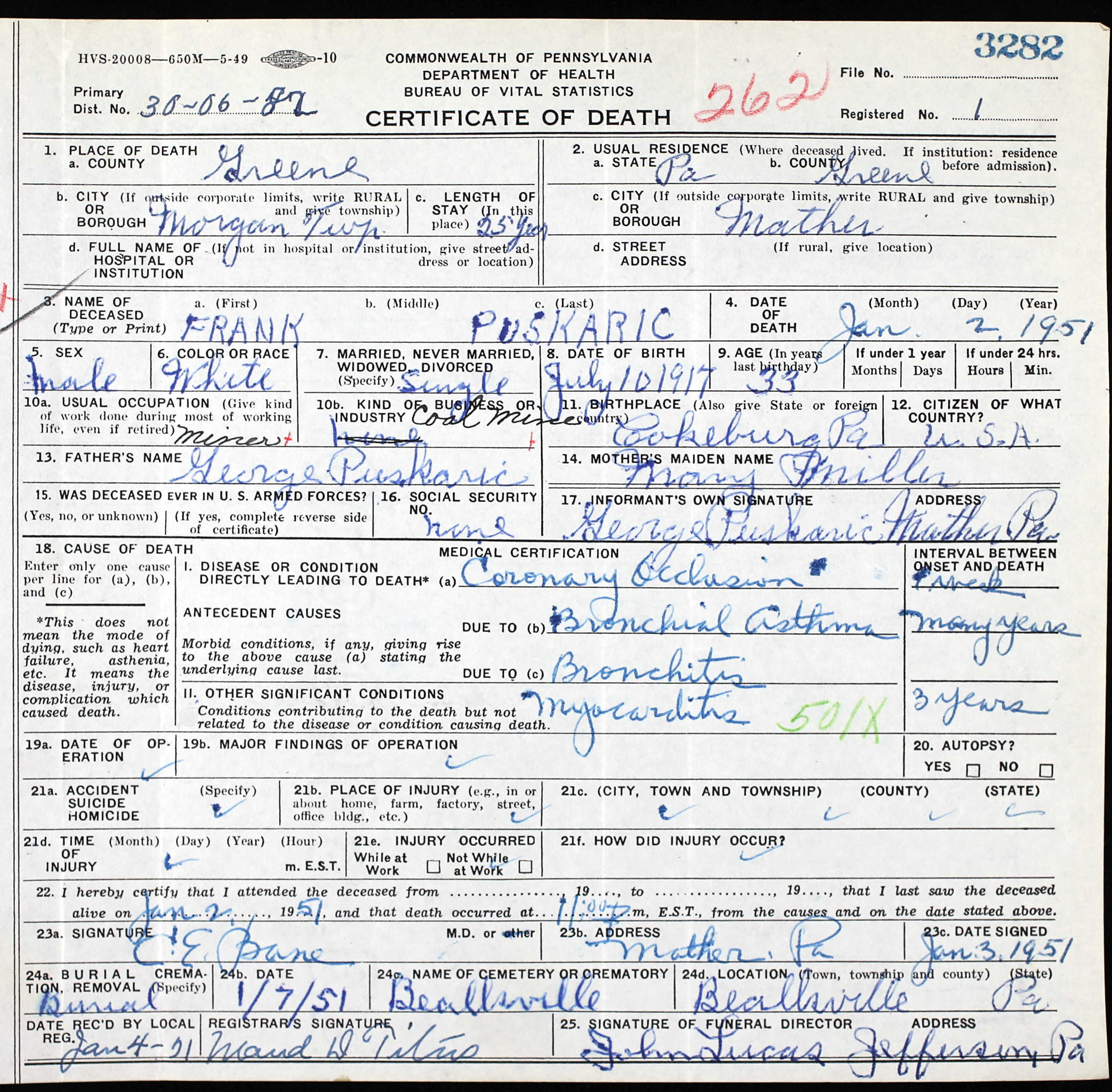 death certificate
